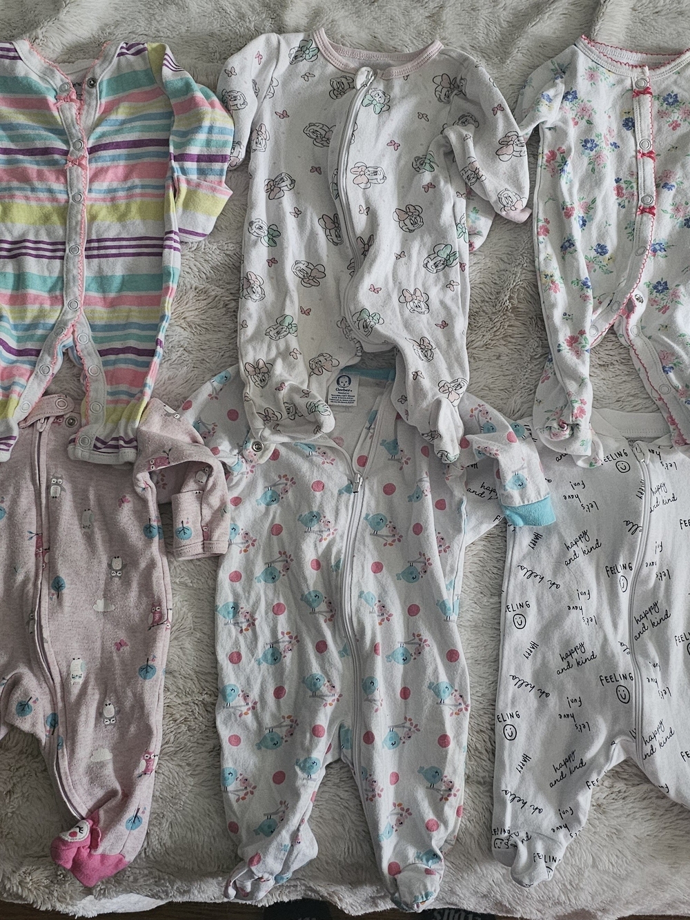 Mixed Baby Footed Sleepers - Pastel Stripes & Animal Prints Size Newborn